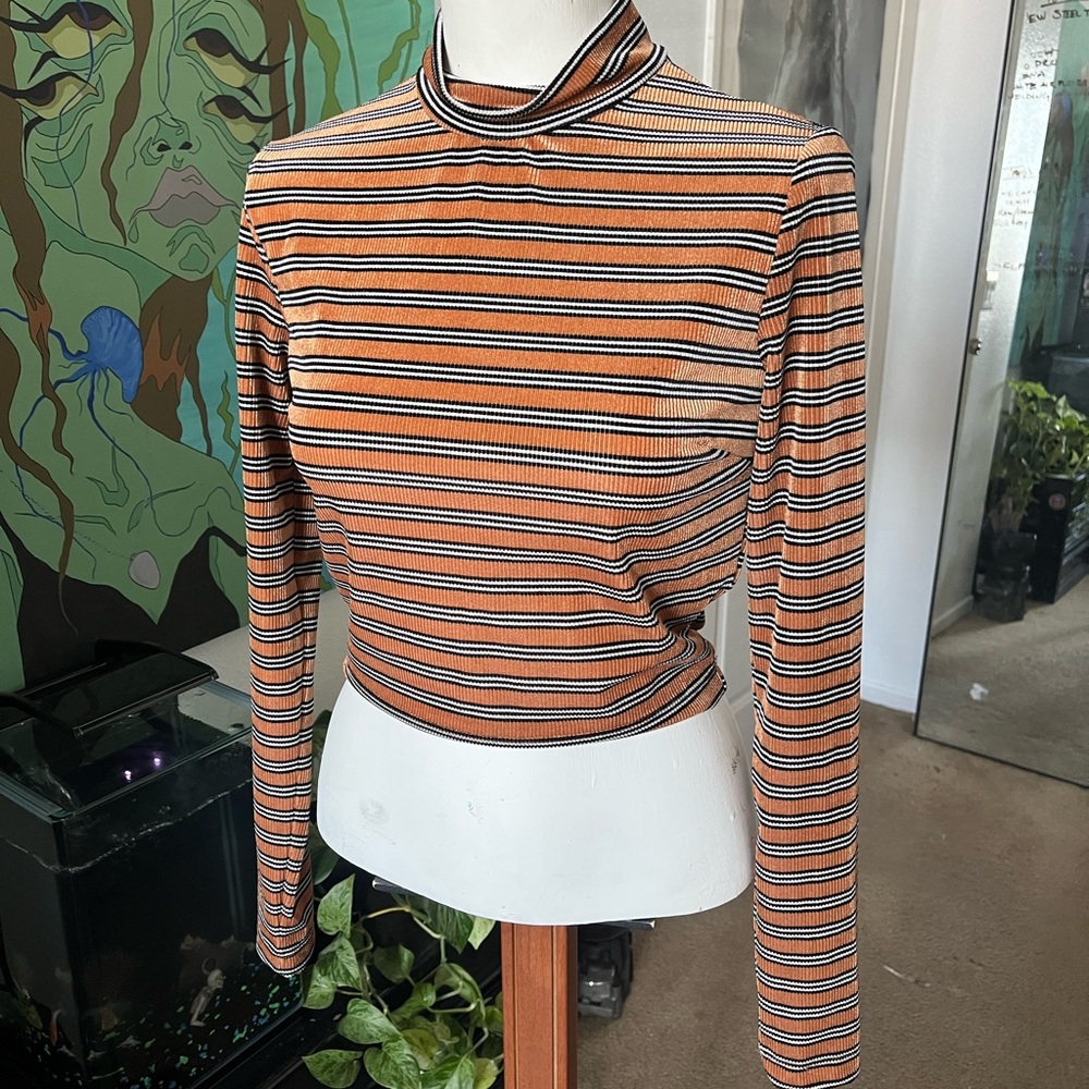 Forever 21 Orange and Black Striped Long Sleeve Top